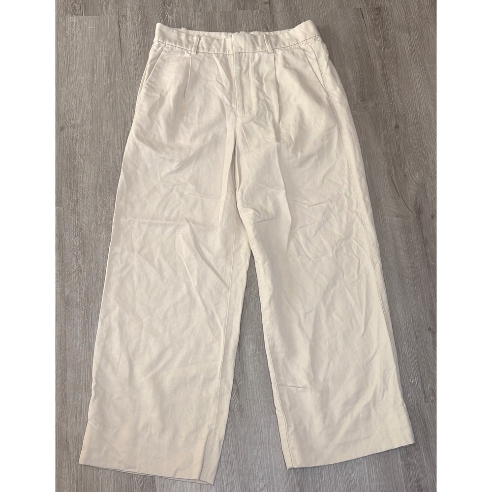 Madewell Women Cream Wide Leg Linen Blend Pleated Trousers Pants NS271 Size 0